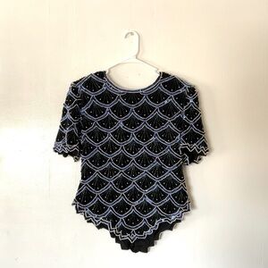 𝅺VINTAGE Laurence Kazar Silk Sequin Scalloped Blouse